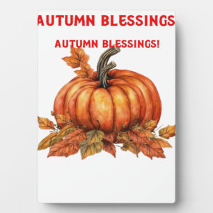 Autumn Blessings Pumpkin with Fall Leaves Classic Plaque