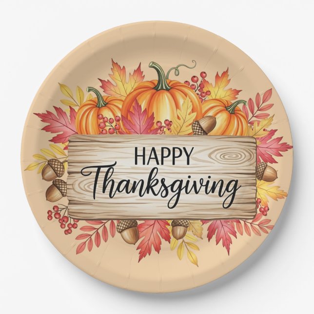 Autumn Blessings – Rustic Thanksgiving  Paper Plates (Front)