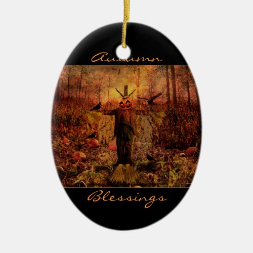 Autumn Blessings Scarecrow Oval Ornament