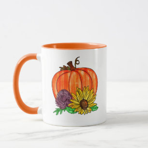Autumn Blessings, Sunflowers, Mums and Pumpkin Mug