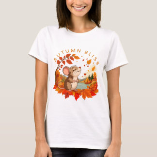 Autumn Bliss Cute Little Mouse with Fall Leaves T-Shirt