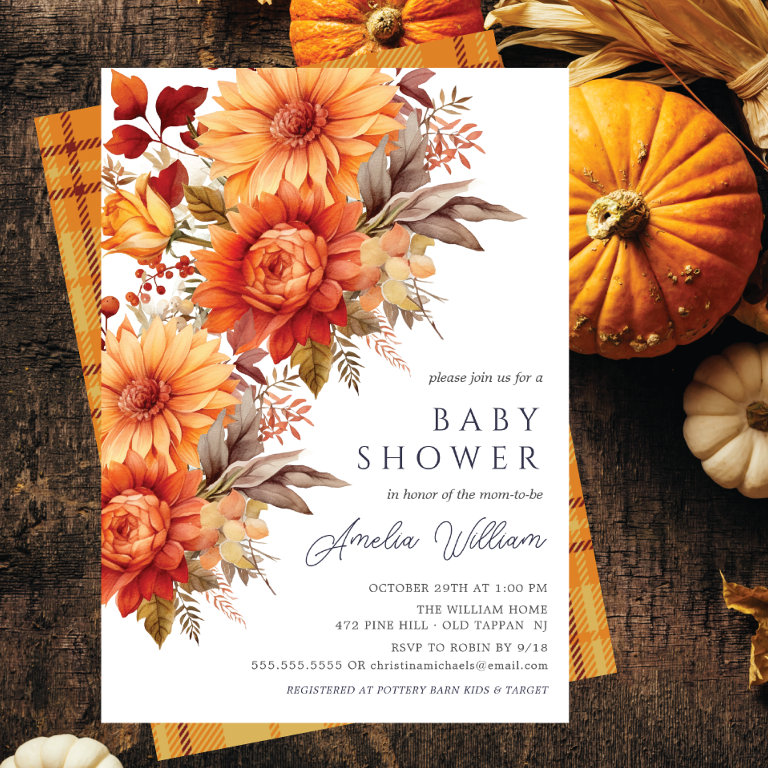Autumn Bliss Floral Baby Shower Invitation