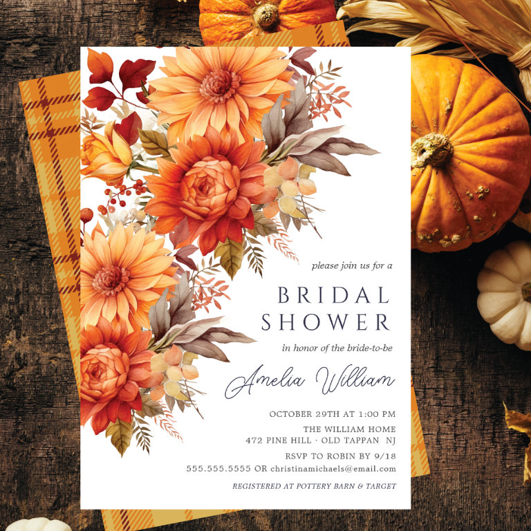 Autumn Bliss Floral Bridal Shower Invitation