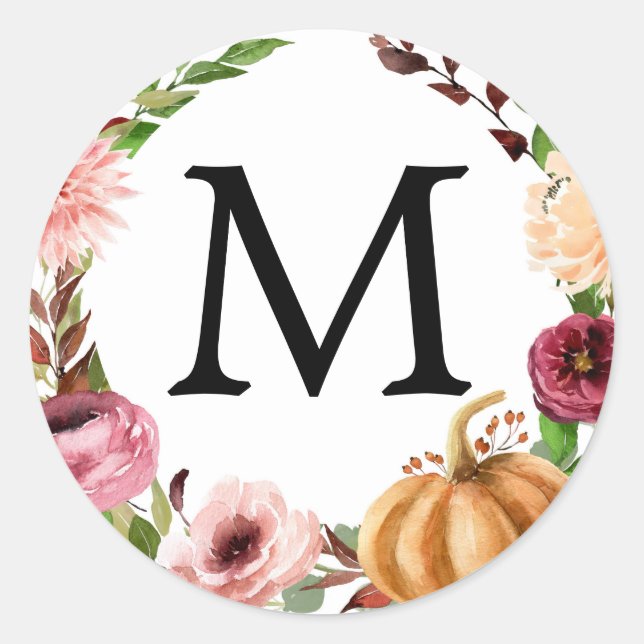 Autumn Bliss Monogram Favors Stickers Rustic (Front)