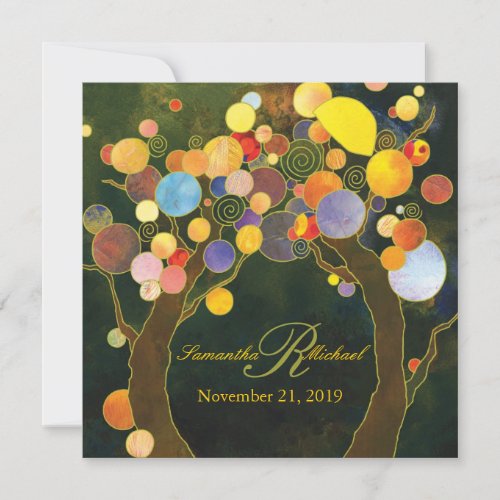 Autumn Bliss Tree Theme Monogram Wedding Invites