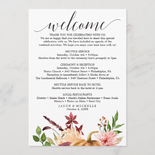 Autumn Bliss Wedding Itinerary _ Wedding Welcome Program