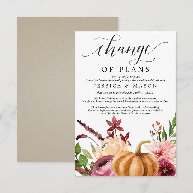 Autumn Bliss Wedding Postponed Announcement (Front/Back)