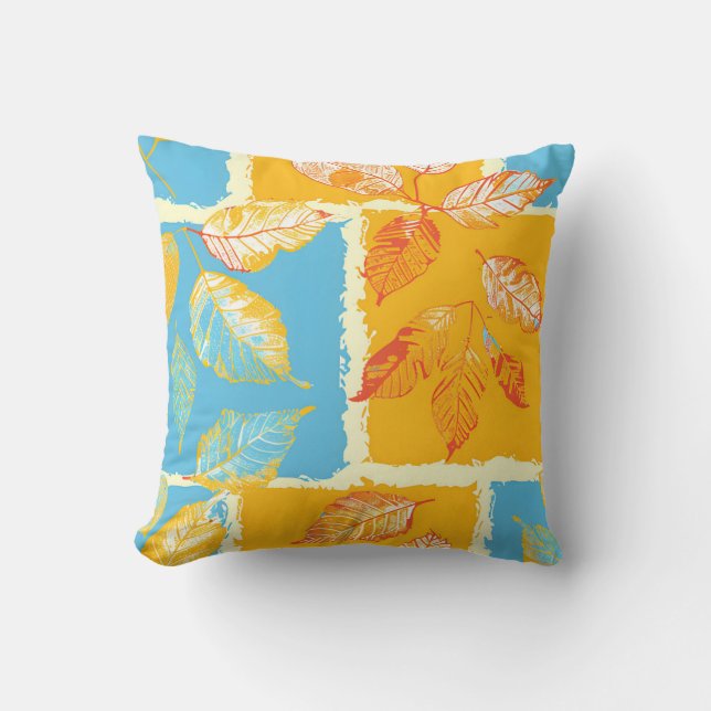 Autumn Block Leaves Throw Pillow (Front)