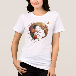 Autumn Bloom Aesthetic Fine Art Crescent moon Tri-Blend Shirt