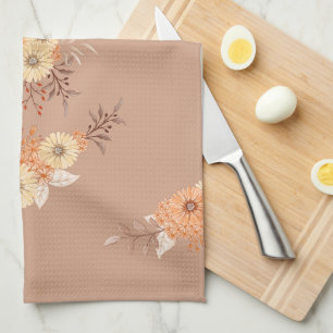 Autumn Bloom – Warm Beige & Orange Florals Kitchen Towel