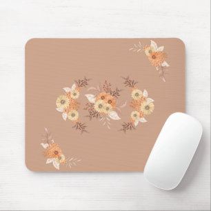 Autumn Bloom – Warm Beige & Orange Florals Mouse Pad