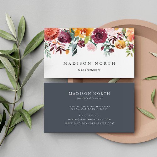Autumn Bloom  Watercolor Floral Business Card