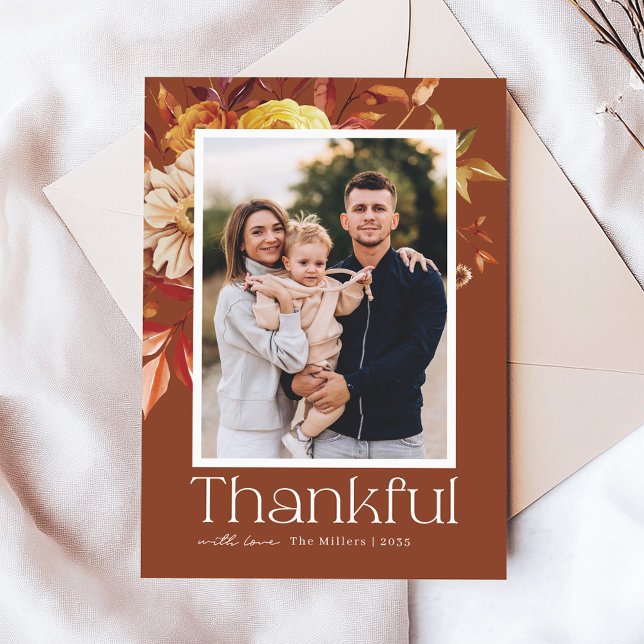 Autumn Blooming Gratitude Warm Family Thanksgiving Holiday Card (Creator Uploaded)