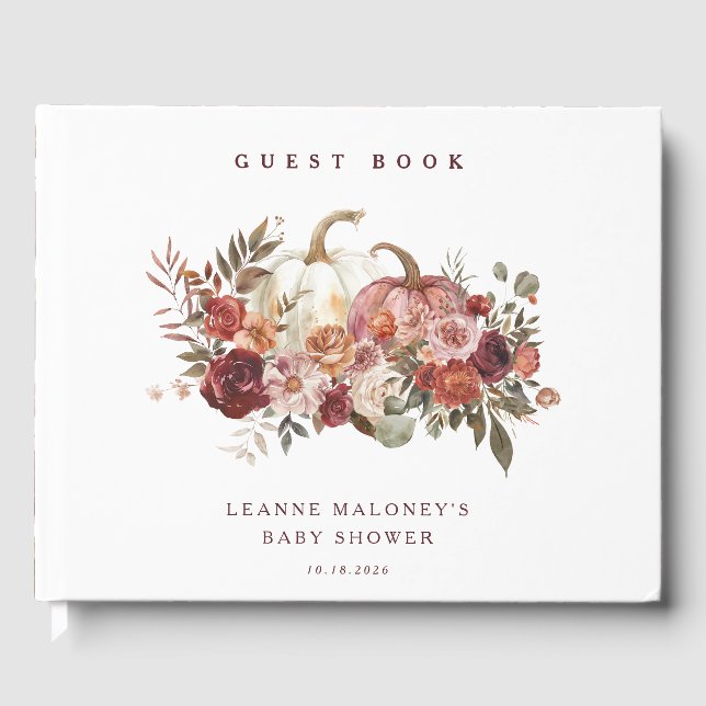 Autumn Blooms 'a little pumpkin' Baby Shower Foil Guest Book (Front)