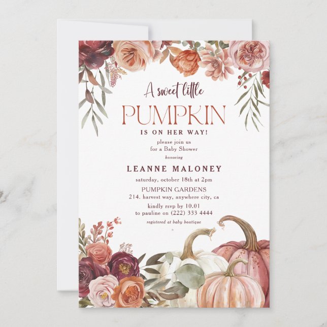 A little Pumpkin Autumn Blooms Baby Shower Invitation