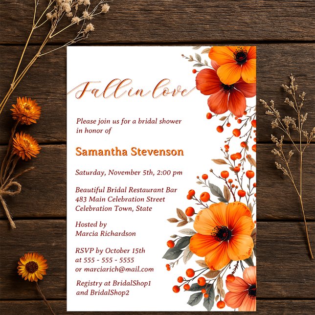 Autumn Blooms Berry Fall in Love Bridal Shower Invitation (Creator Uploaded)