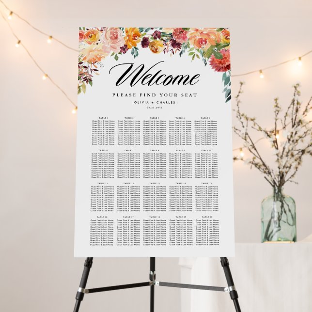 Autumn Blooms Bouquet Fall Wedding Seating Chart Foam Board (In Situ (Stand))