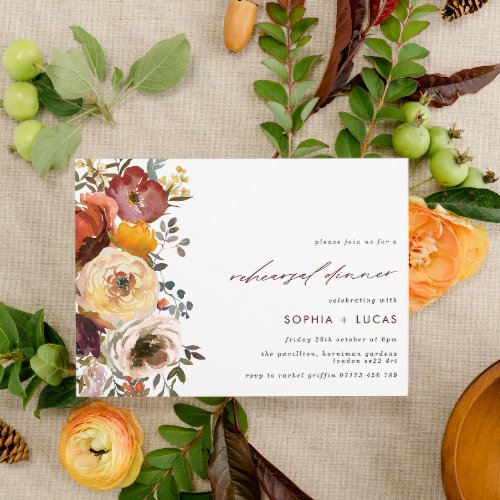 Autumn Blooms Burgundy Floral Rehearsal Dinner Invitation