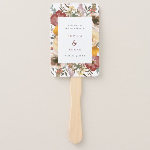 Autumn Blooms Burgundy  Orange Wedding Program Hand Fan