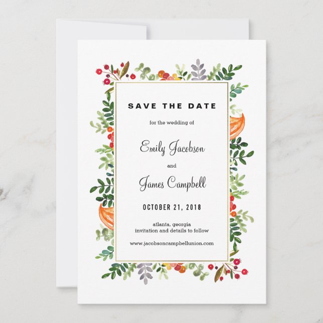 Autumn Blooms Fall Wedding Save The Date Card (Front)