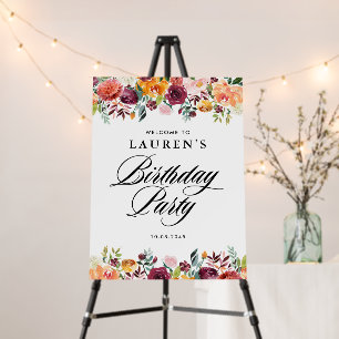 Autumn Blooms Floral Birthday Party Welcome Foam Board