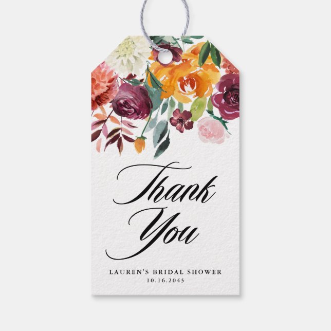 Autumn Blooms Floral Bridal Shower Thank You Gift Tags (Back)
