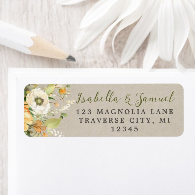 Autumn Blooms Floral Fall Green Return Address Label (Insitu)