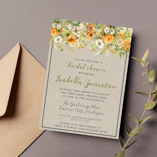 Autumn Blooms Floral Fall Orange Bridal Shower Invitation