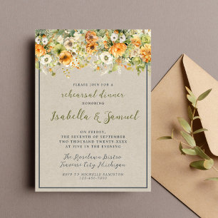 Autumn Blooms Floral Fall Orange Rehearsal Dinner Invitation