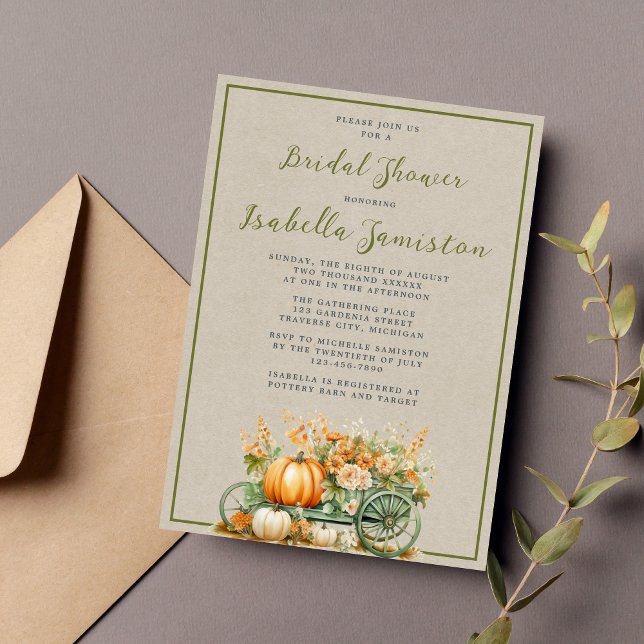 Autumn Blooms Floral Pumpkins Fall Bridal Shower Invitation (Creator Uploaded)