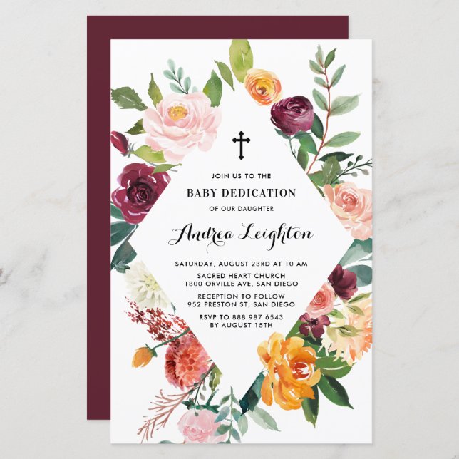 Autumn Blooms Frame Baby Dedication Invitation (Front/Back)