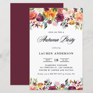 Autumn Blooms Garland Autumn Party Invitation
