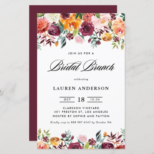 Autumn Blooms Garland Bridal Brunch Invitation