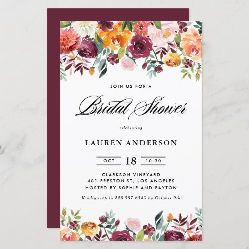 Autumn Blooms Garland Bridal Shower Invitation