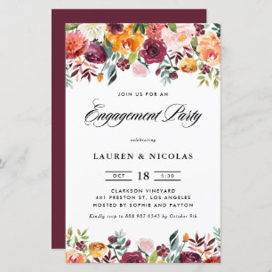 Autumn Blooms Garland Engagement Party Invitation