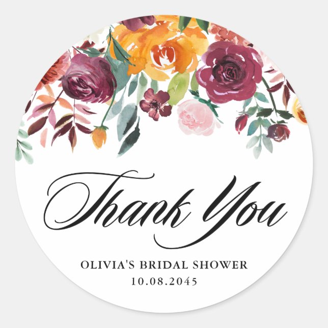 Autumn Blooms Garland Fall Bridal Shower Classic Round Sticker (Front)
