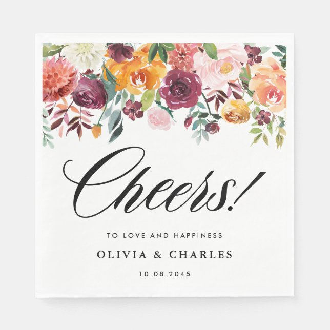 Autumn Blooms Garland Fall Wedding Napkins (Front)