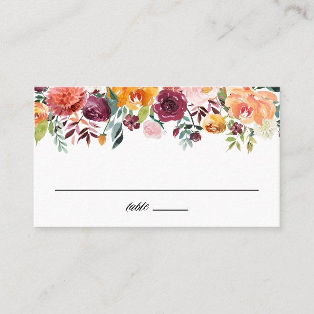Autumn Blooms Garland Fall Wedding Place Card (Front)