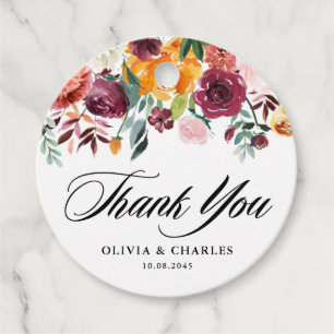 Autumn Blooms Garland Fall Wedding Thank You Favor Tags
