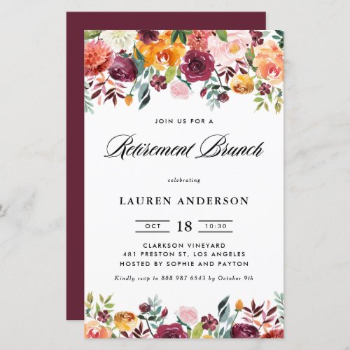 Autumn Blooms Garland Retirement Brunch Invitation