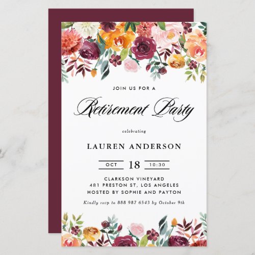 Autumn Blooms Garland Retirement Party Invitation