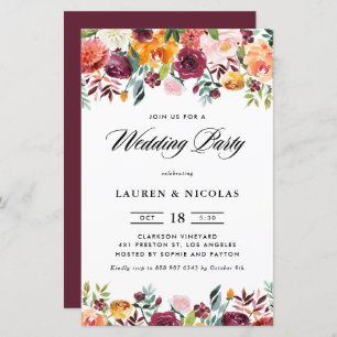 Autumn Blooms Garland Wedding Party Invitation