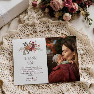 Autumn Blooms Pumpkin Photo Baby Shower Thank You Card
