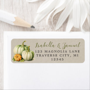 Autumn Blooms Pumpkins Fall Green Return Address Label