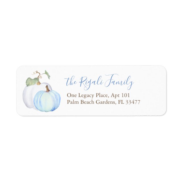 Autumn Blue and White Pumpkin Return Address Label (Front)