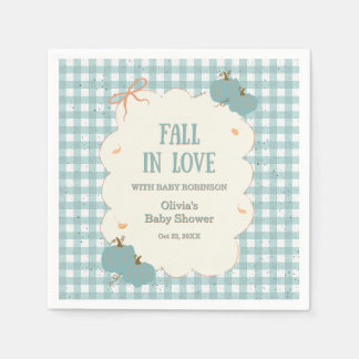 Autumn Blue Gingham Fall in Love Baby Shower Napkins