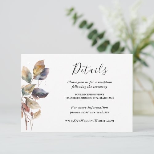 Autumn Blue Gold Red Leaves Watercolor Wedding  Enclosure Card