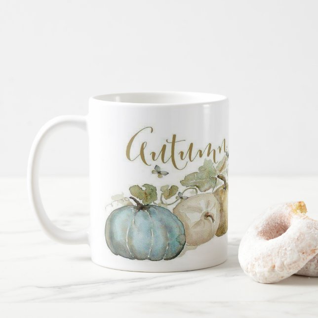 Autumn Blue Pumpkin Coffee Mug (With Donut)