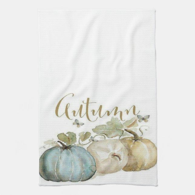 Autumn Blue Pumpkin Kitchen Apron Towel (Vertical)