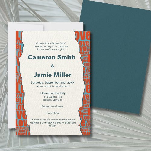 Autumn Blue Red Love Typography Border Wedding Invitation